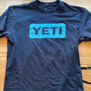 YETI Navy T-Shirt with Sky Blue Logo